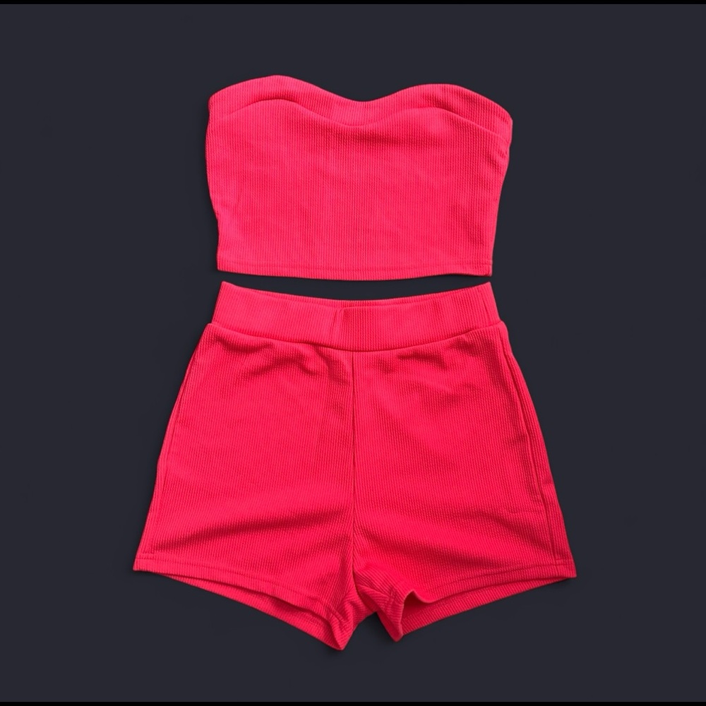 Hot Pink Bandeau and Shorts Co-ord Set
